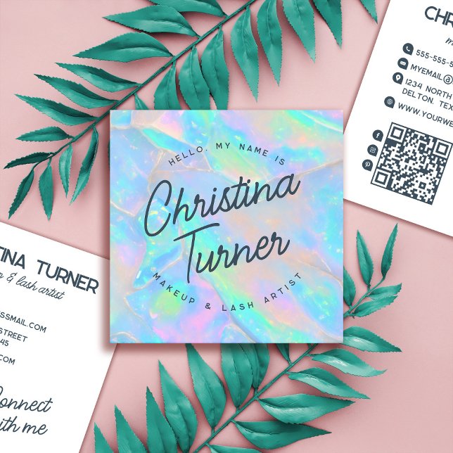 Hej Min Namn är Iridescent Holografisk opal Fyrkantigt Visitkort (Skapare uppladdad)