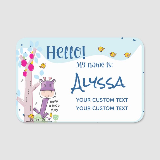 Hej, min Namn är Personlig Namn Giraffe Namnbricka (Framsida)