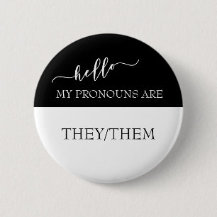 Hej Mina pronouns är De. Knapp