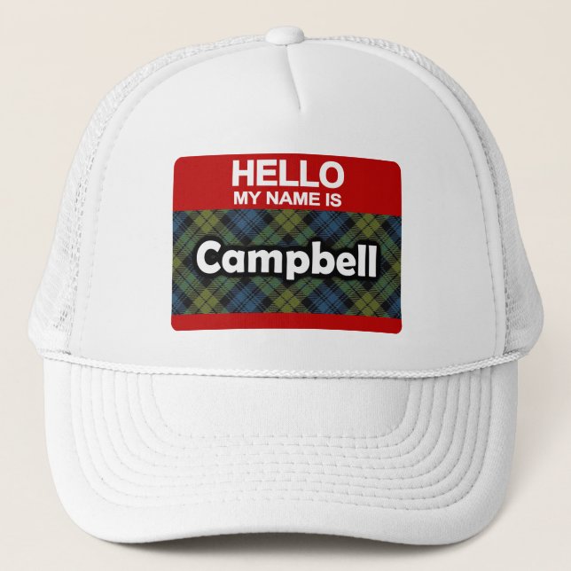Hej Mitt Namn är Campbell Scottish Tartan Truckerkeps (Framsida)