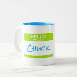 Hej Mitt Namn är CHUCK Nametag Grönt Blue Office Två-Tonad Mugg