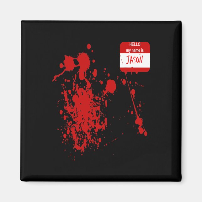 Hej Mitt Namn är Jason Funny Halloween Costume Magnet (Framsidan)