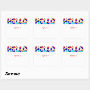 HEJ mitt namn är Multifärgad Vibrant Text Fyrkantigt Klistermärke