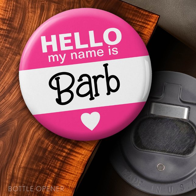 Hej mitt namn är - Rosa - Anpassningsbar Halloween Flasköppnare (Custom Bottle Opener)