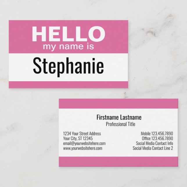 Hej mitt namn är - Rosa - Business Contact Info (B Visitkort (Fram/baksida)