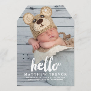 Hej   Modern Boy Baby Birth Notice Meddelande