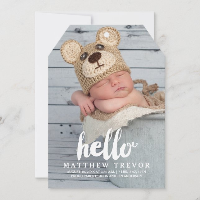 Hej | Modern Boy Baby Birth Notice Meddelande (Framsida)