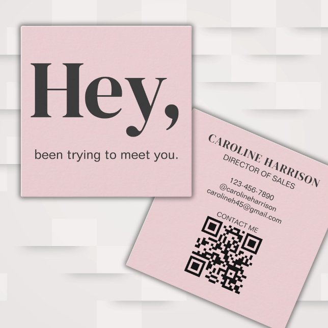 Hej, Modern fetstil, QR-Rosa Fyrkantigt Visitkort (Fully editable to customize for your business or social needs.)