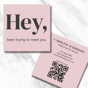 Hej Modern minimal fetal typografi QR-Rosa Fyrkantigt Visitkort
