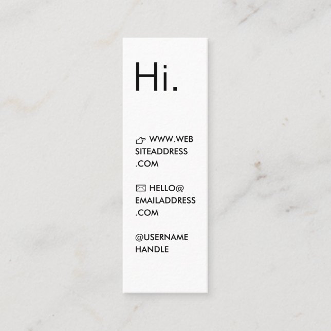 Hej | Modern minimal vit och svart Mini Visitkort (Framsida)