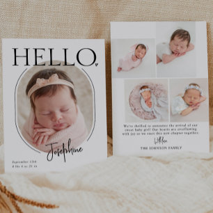 Hej Modern minimalist baby oval foto födelse Meddelande