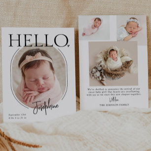 Hej Modern minimalist baby oval foto födelse Meddelande