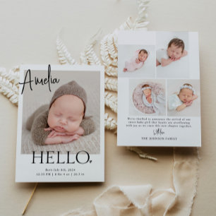 Hej Modern minimalist enkel babyfoto födelse Meddelande