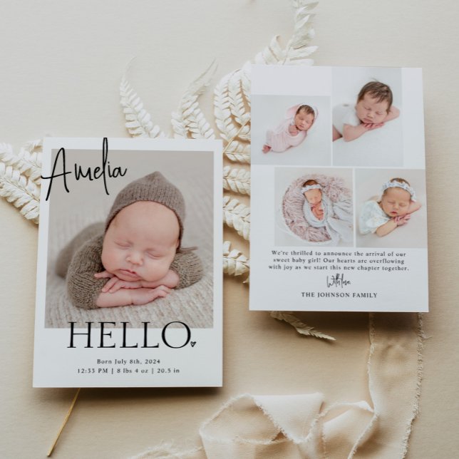 Hej | Modern, minimalistisk, enkel Baby-foto-födel Meddelande (Skapare uppladdad)
