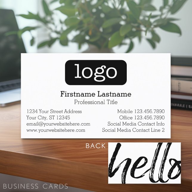Hej - Modern och vismisk Logotyp - Svartvitt Visitkort (Custom Business Card - Online Template Plus Low Quantity Printing)
