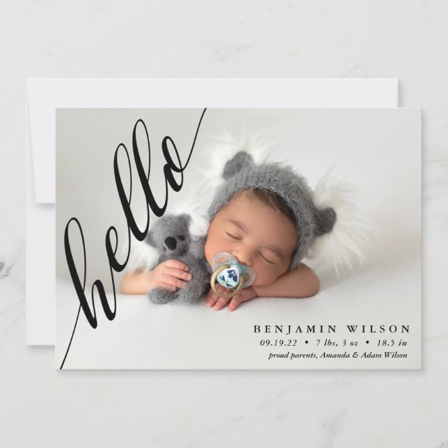 Hej Modern Photo Baby Birth Notice Meddelande (Framsida)