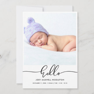 Hej Modern Script Birth Notice Meddelande