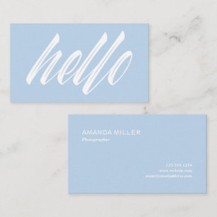Hej Modern White Script på Light Blue Visitkort