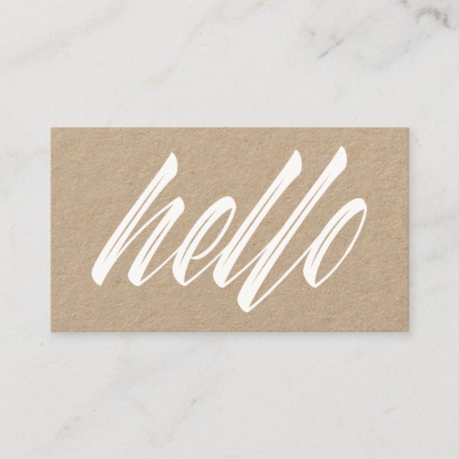 Hej Modern White Script Rustic Kraft Visitkort (Framsida)