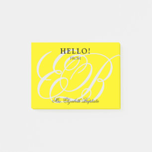 Hej Monogrammed-Gult för skollärare Post-it Block