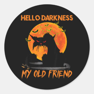 Hej mörker min gamle vän Halloween svart katt Runt Klistermärke