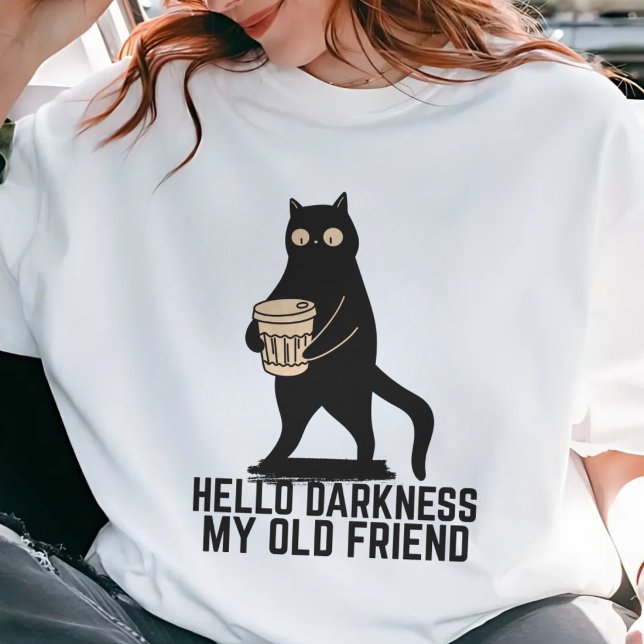 Hej mörker min gamle vän Rolig katt kaffe T Shirt (Skapare uppladdad)