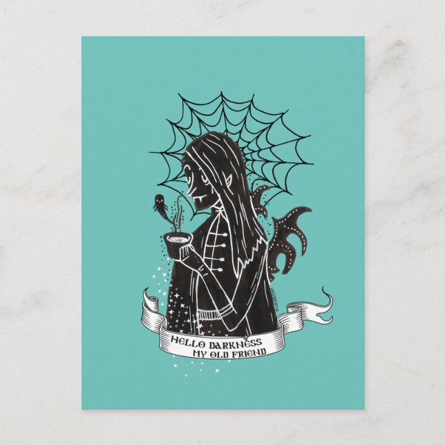 Hej Mörkret Vampig Goth w/Black Coffee T-Shirt Vykort (Framsida)