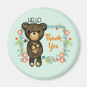 Hej Nalle med Tacken Flowers Magnet