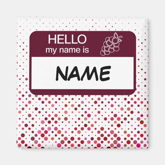 Hej Namn Badge Vin Polka dots Anpassad Magnet (Framsidan)