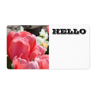 HEJ Namn bricka Etiketter Rosa Tulip Flowers Fraktsedel