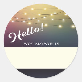 Hej namn bricka med party ljus runt klistermärke