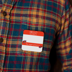 Hej Namn bricka Sticker Badge Funny Toppen Power Fyrkantigt Klistermärke