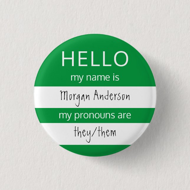 HEJ Namn och Pronouns Badge Knapp (Framsida)