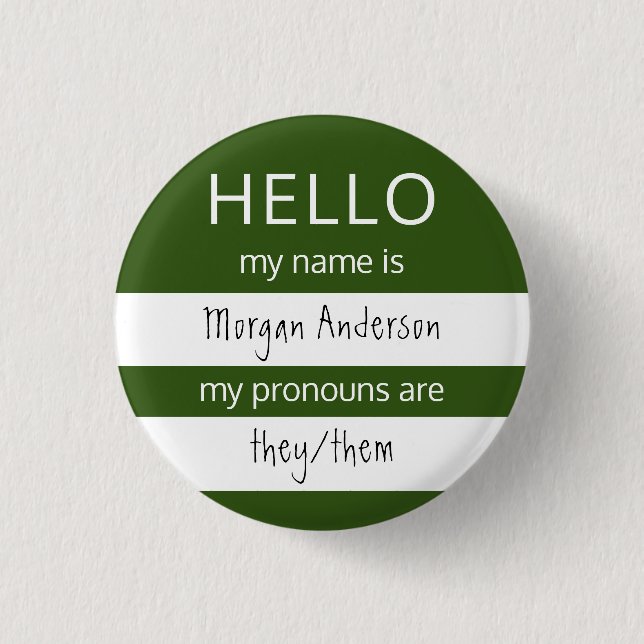 HEJ Namn och Pronouns Badge Knapp (Framsida)