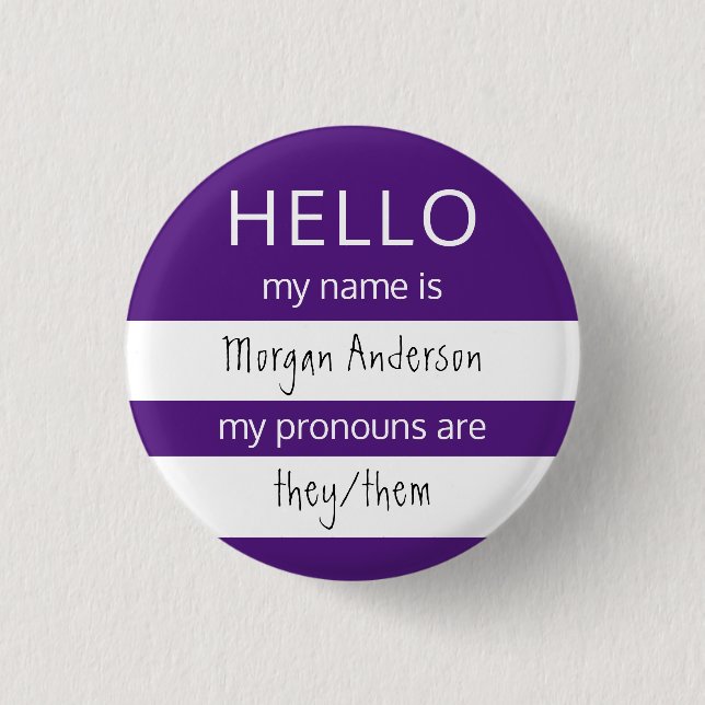 HEJ Namn och Pronouns Badge Knapp (Framsida)