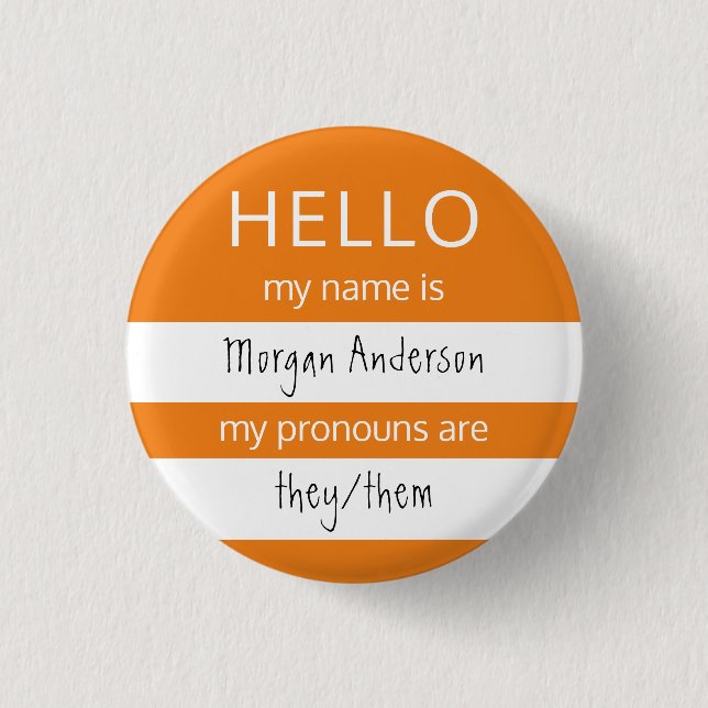 HEJ Namn och Pronouns Badge Knapp (Framsida)