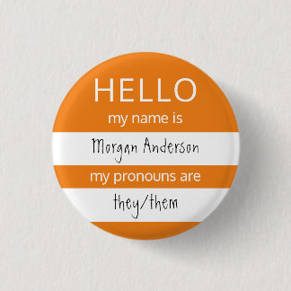 HEJ Namn och Pronouns Badge Knapp