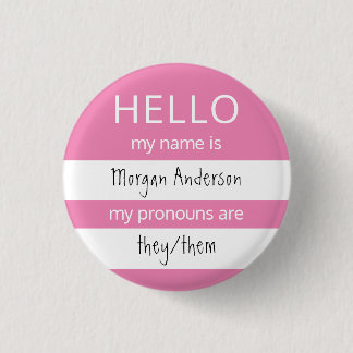 HEJ Namn och Pronouns Badge Knapp
