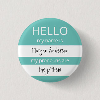 HEJ Namn och Pronouns Badge Knapp