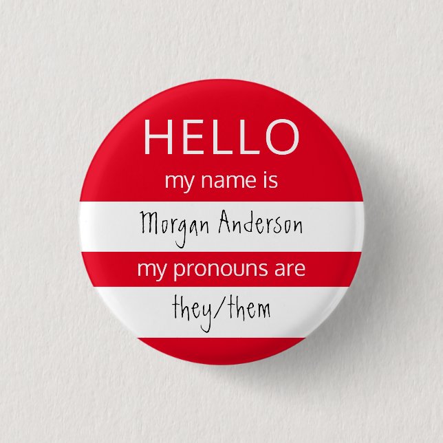 HEJ Namn och Pronouns Badge Knapp (Framsida)