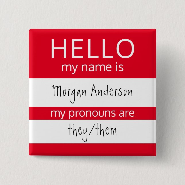 HEJ Namn och Pronouns Badge Knapp (Framsida)