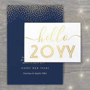 Hej Navy Blue & Guld Confetti Gott nytt år Folierat Kort