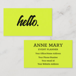 Hej Neon Chartreuse Gult Typography Modern Visitkort