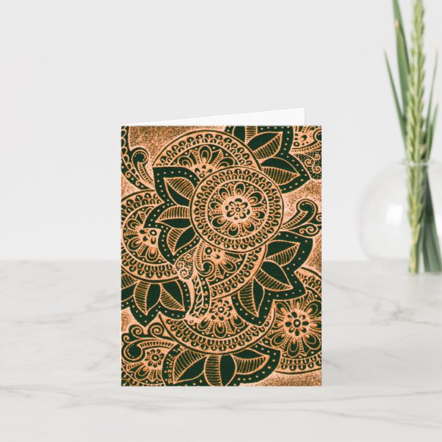 Hej Neon Orange Black Damask India Mandala Blank Kort (Framsida)