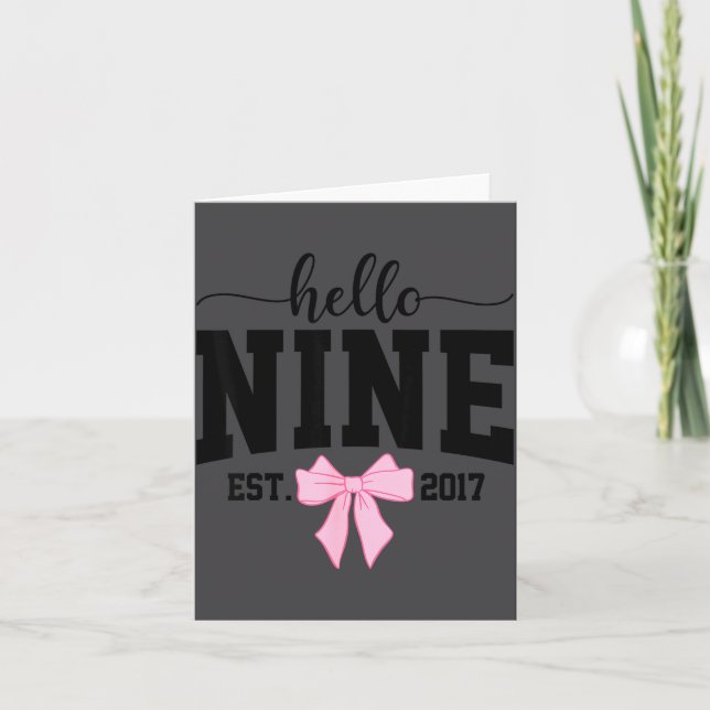 Hej Nio Est 2017 Coquette Bow 9-års födelsedagsfli Kort (Framsida)