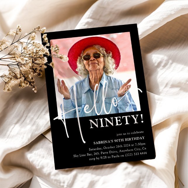 Hej NITTIO! Minimal 90-års födelsedagsfest Inbjudningar (Skapare uppladdad)