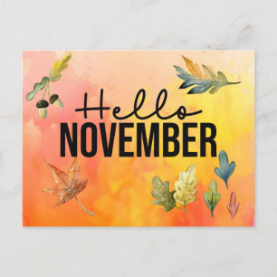 Hej november med färgen Falling Löv Helg Vykort