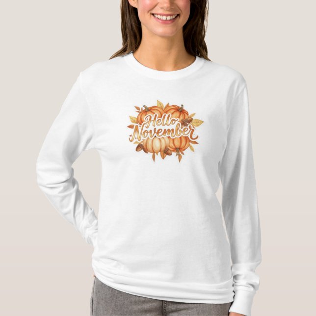 Hej November - Mysig Höst Design T Shirt (Framsida)