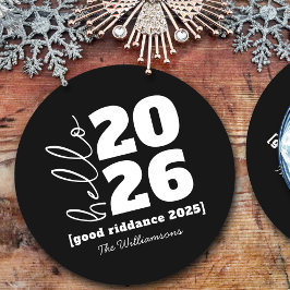 Hej Nya året Svartvit Anpassningsbar i fet stil, N Underlägg Papper Rund