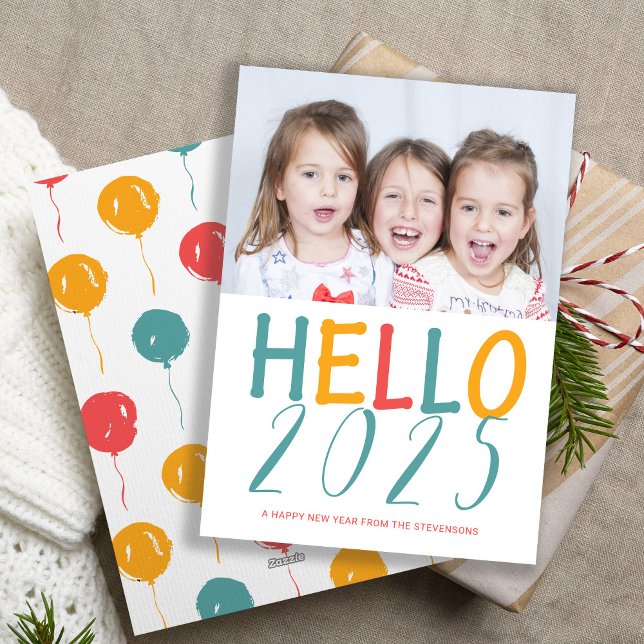 Hej nyårsfärgat modernt typografiskt foto julkort (Skapare uppladdad)
